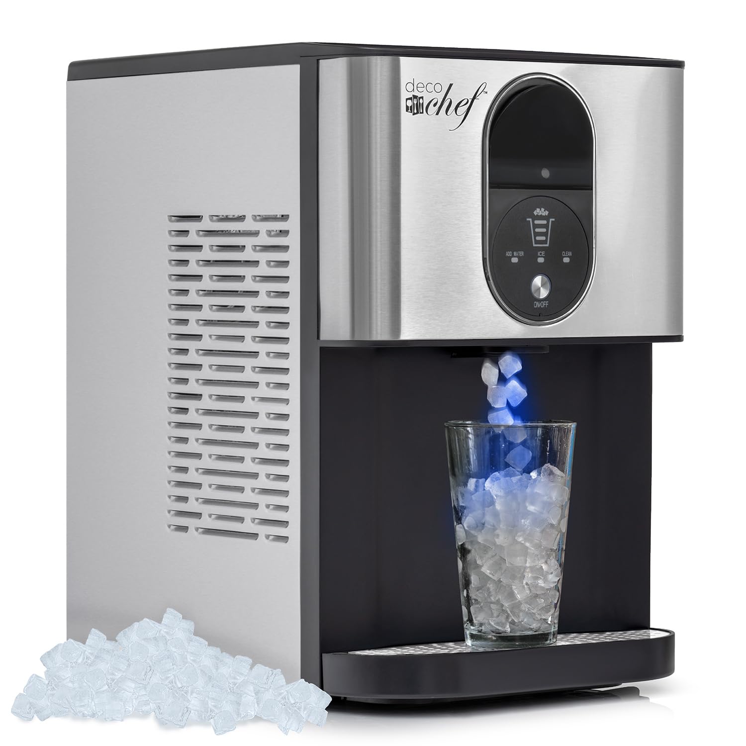 Deco Chef Self Dispensing Nugget Ice Maker Countertop, 46LB Per Day Automatic Chewable Ice, 1.8LB Per Hour, Stainless Steel (ADIMN01) | Fridge.com