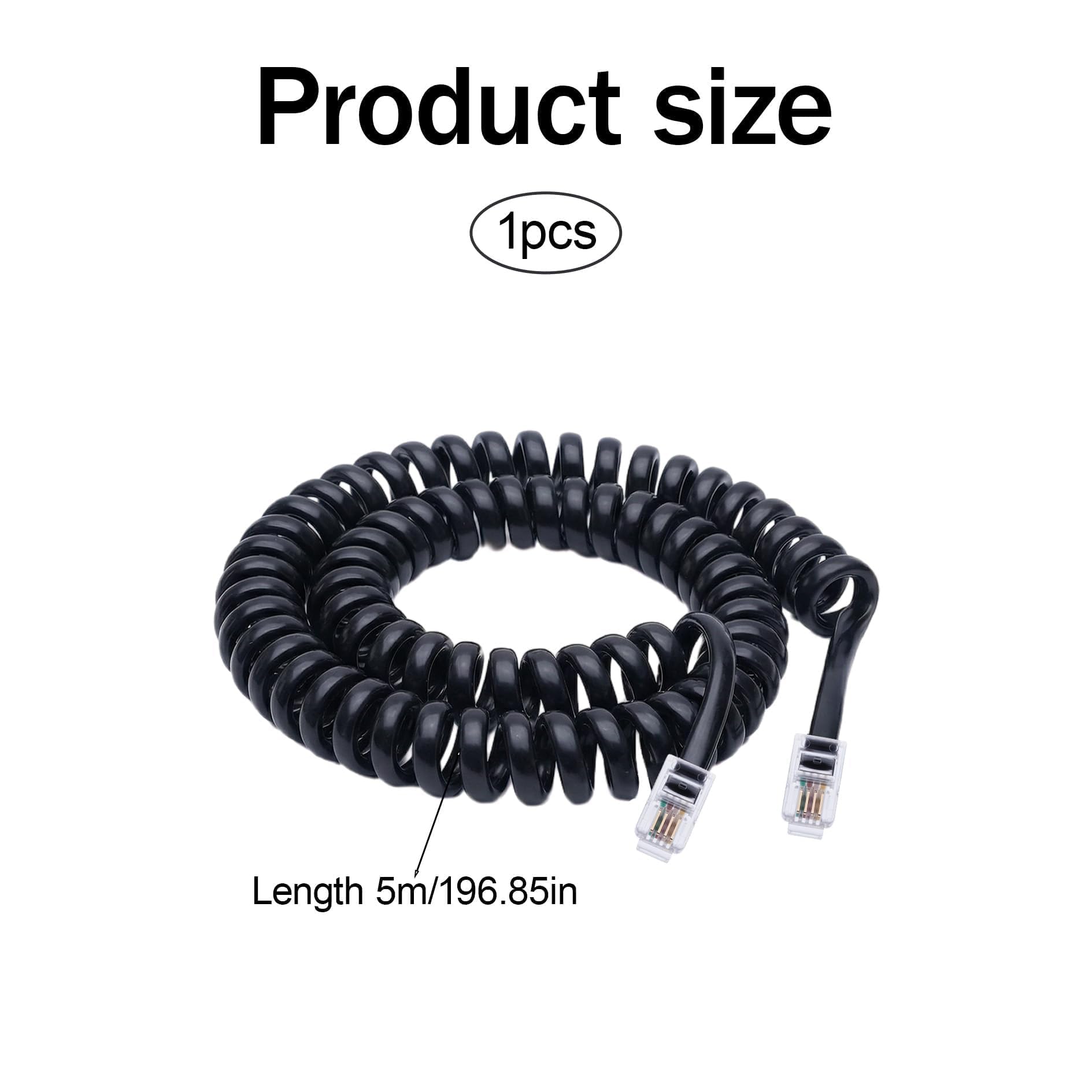 5M Câble téléphonique RJ10 incurvé à ressort en spirale pour combiné téléphonique 5m pour combiné Téléphonique Compatible avec AT&T, Cisco, NEC, ROLM, ITT, TI Téléphones Fixes (Noir)