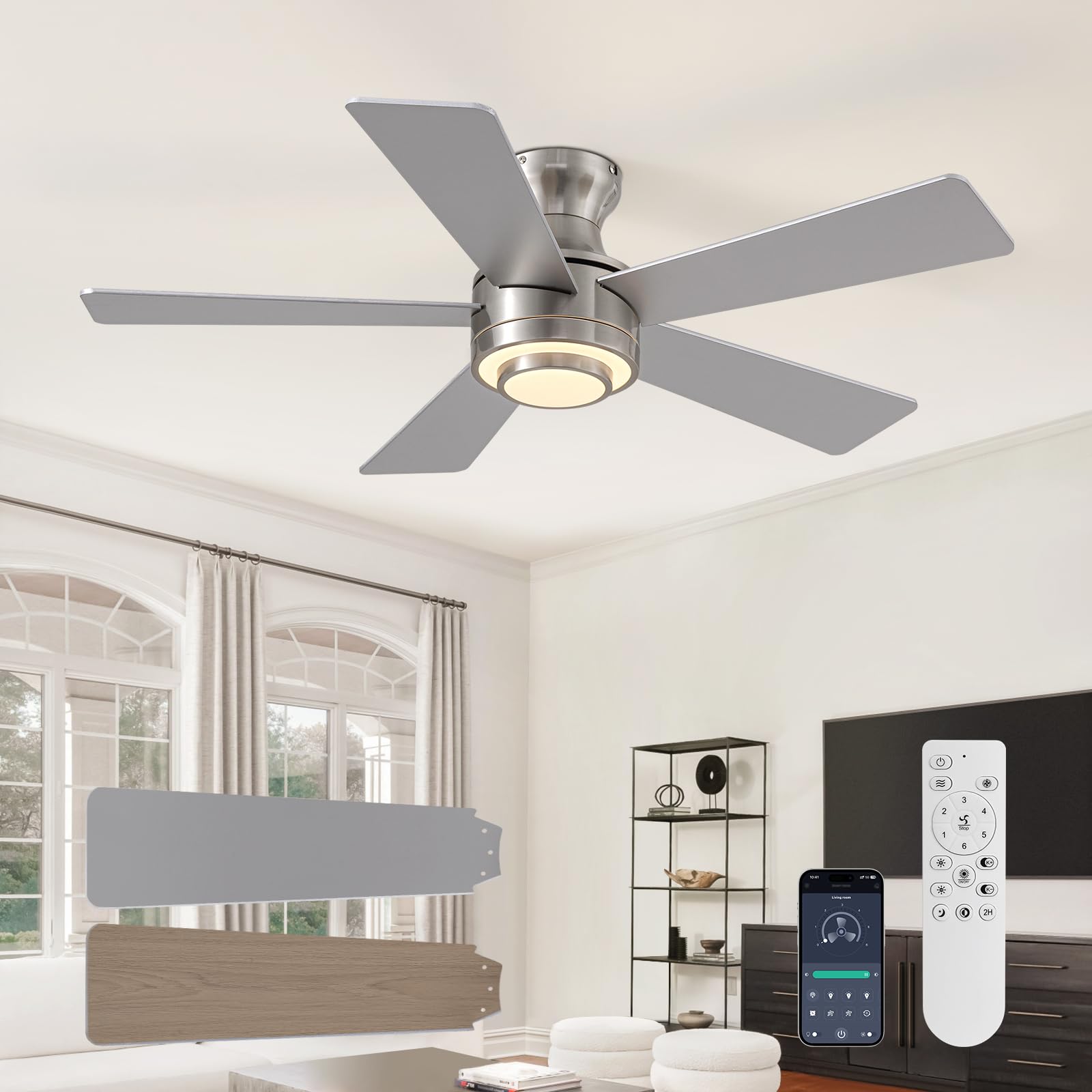 Ventilateur de plafond télécommande et application, flux d'air réversible - 8