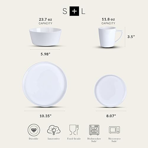 Miniatura 2 de Stone Lain Madeline Bone China - Juego de vajilla de 16 piezas, platos y cuencos para 4, colección de platos blancos con tazas, borde moderno, apto