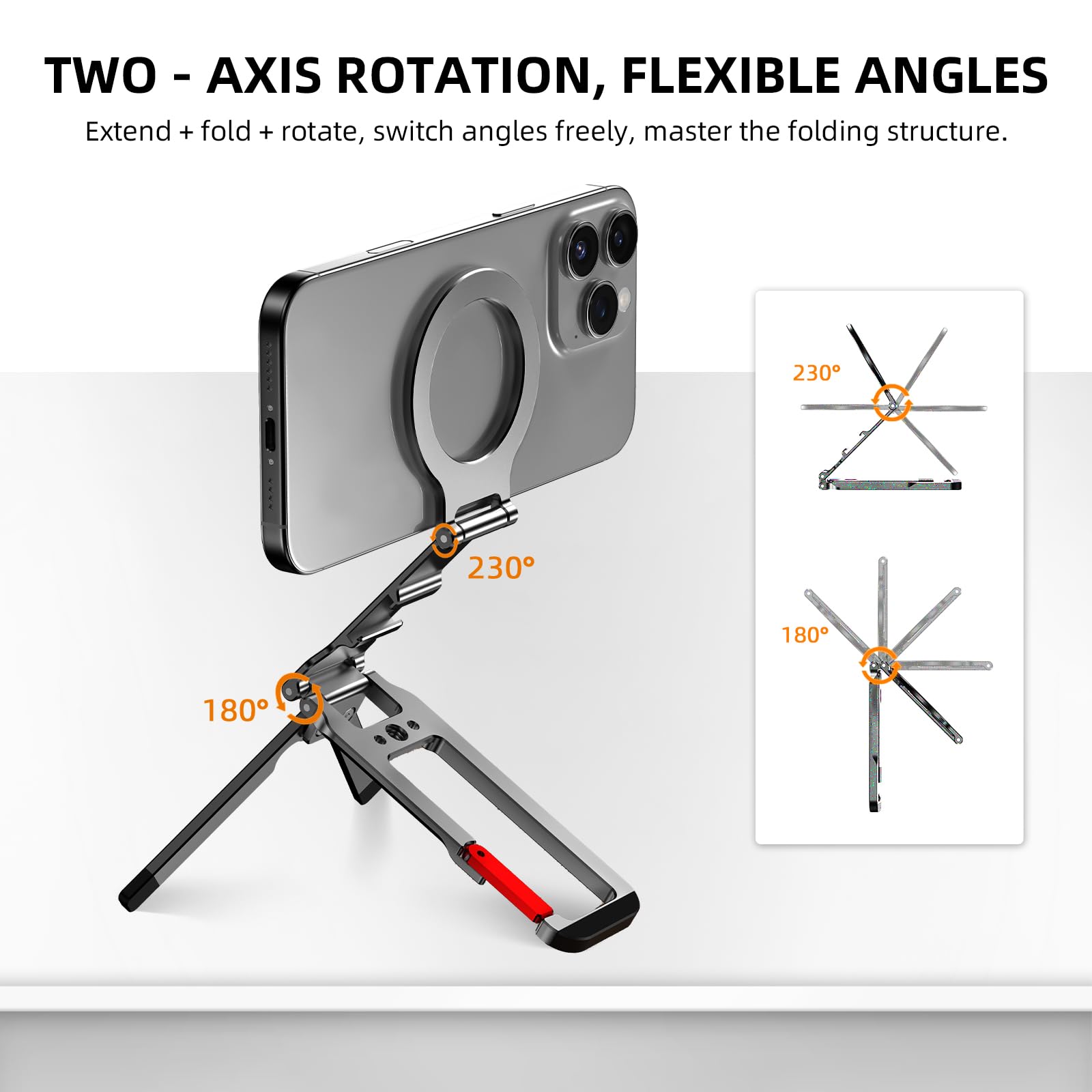 Treppiede magnetico per iPhone, mini treppiede con blocco in alluminio con Arca-Swiss, per MagSafe Supporto per smartphone Supporto rapido con foro per vite da 1/4 '' e scarpa fredda per