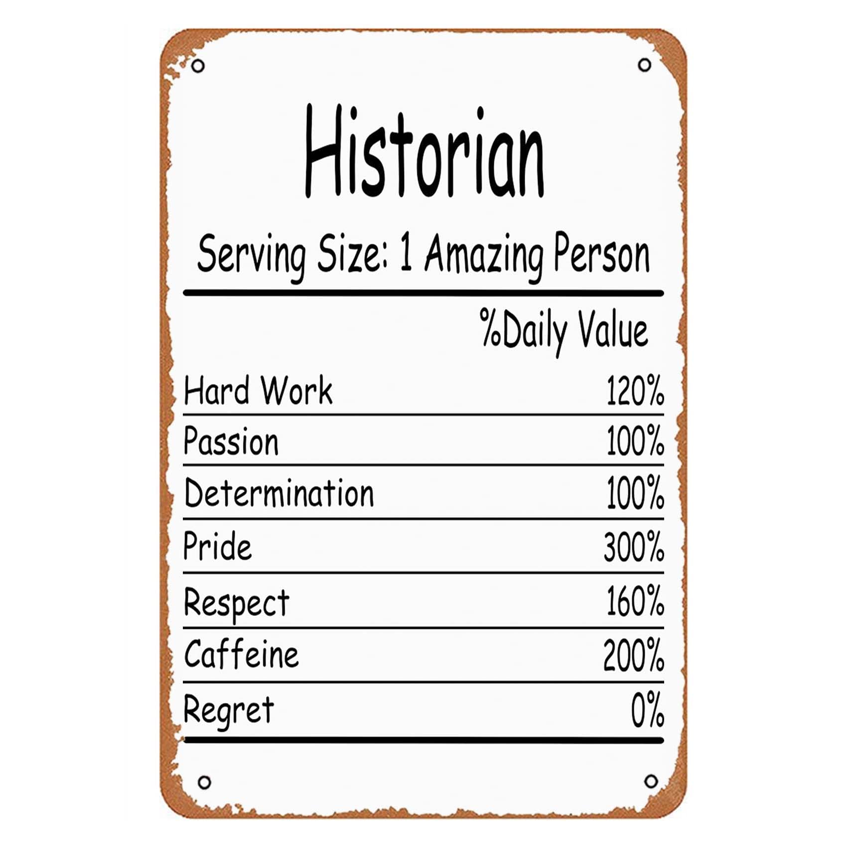 Yepyayqvk Historian Amazing Person Daily Value Sign Wall Decor Art Poster Vintage Metal Tin Sign for Funny Man Cave Bathroom Room Office Garage Apartment Dorm Sign Wall Decoration Gift 8x12 Inch