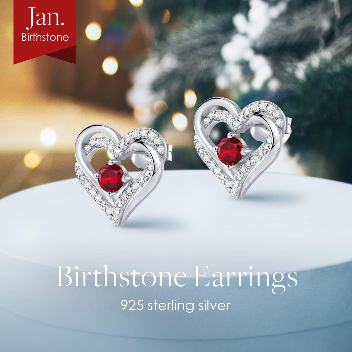 CDE Forever Love Heart Stud Earrings for Women, 925 Sterling Silver Birthstone Heart Stud Earrings Christmas Day Mother's Day Gift Anniversary Birthday Jewelry Gifts for Women Wife Her - Image 4