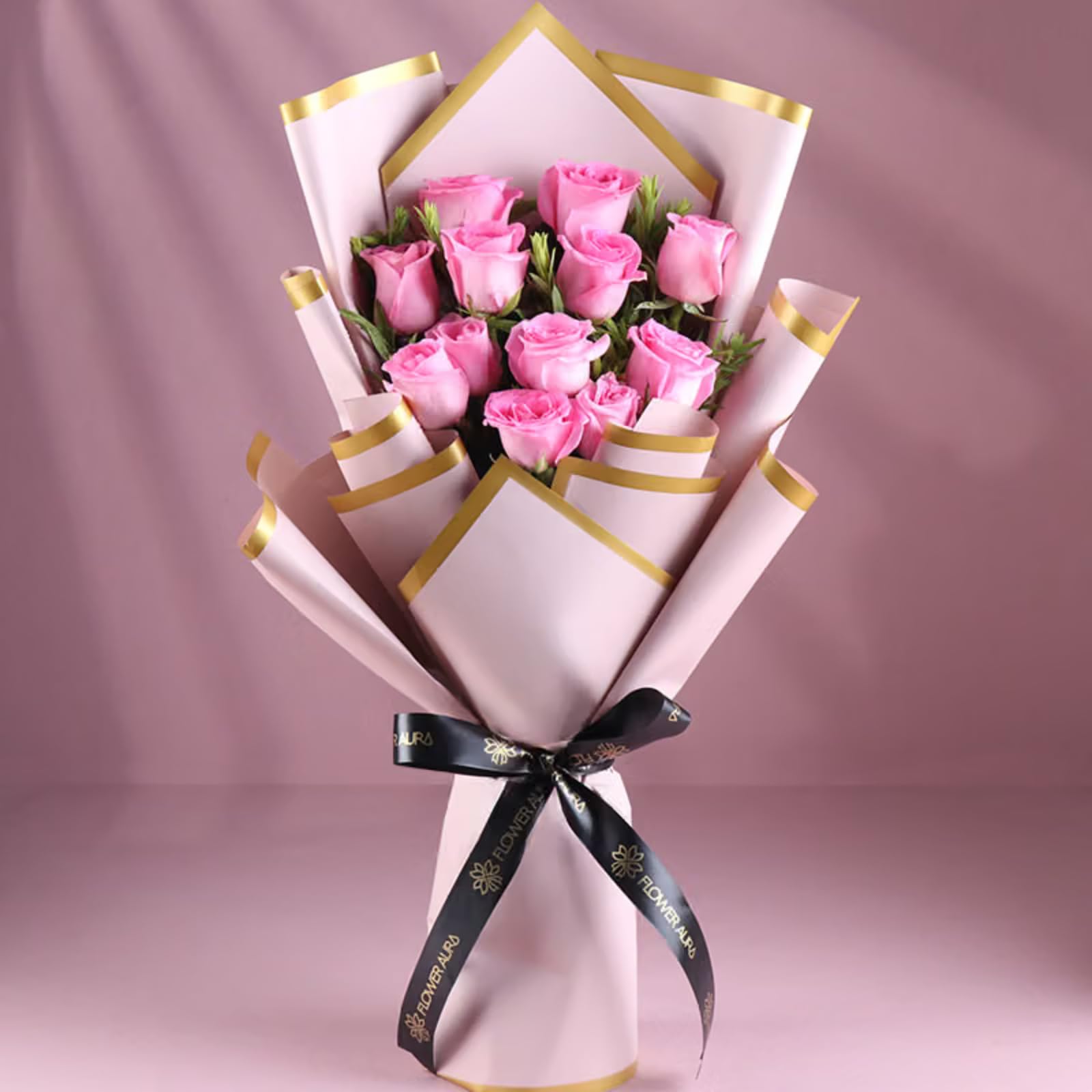 FlowerAura Premium Fresh Live Flower Bouquet of 10 Pink Roses For Birthday Gift, Anniversary Gift, Wedding Gift, Rose Day Gift, Valentine's Day Gift, New Year Gift (Same Day Delivery)-image-48