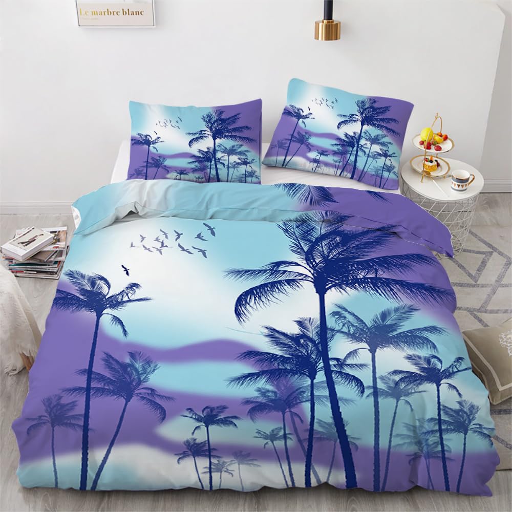 MARBRE 3D Palm Trees King Size Duvet Cover Set 220x230cm 3 piece Soft Microfiber Reversible Bedding Set Tropical Comforter Cover with Zipper Closure Quilt Cover with 2 Pillowcase 50x75cm（Image 8-6） — image 1
