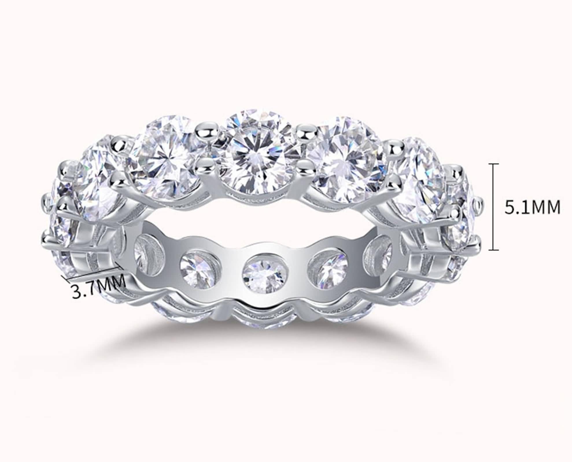 Unisize Ring, Ringe Frauen Cool 5mm Moissanit-Ring Silber 18K Weißgold Größe 47 (15.0)