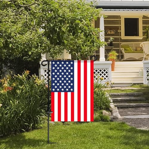 Image of HOOSUN Garden Flag Stand Holder Pole Easy To Install Strong Sturdy Wrought Iron Fits 12.5 inch x 18 inch Mini Flag with 1 Tiger Clip Curved Hook With S Type (3 Pack)
