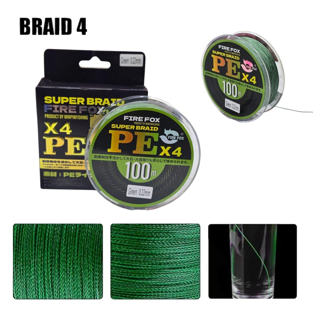 Firefox Super Braid X4 PE Fishing Line - Ultra Wear-Resistant 100m Braided Line for Fishing (0.26 mm - 13.6 kg Line Strength)