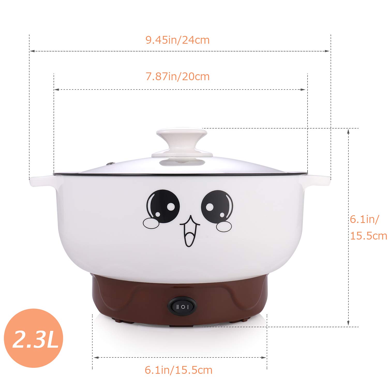 Mini pentola riscaldante elettrica antiaderente, padella elettrica in acciaio inossidabile da 2,3 litri, padella rotonda multi-fornello con coperchio per frittura/stufato/vapore, perfetta per pasta