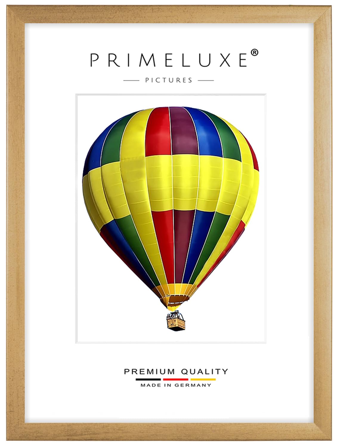 PrimeLuxe Holz Bilderrahmen 90 x 120 cm (Bildmaß) in Gold-gewischt | Farbe und Größe wählbar | Rahmen für Poster | Puzzle | Foto collage | MADE IN GERMANY