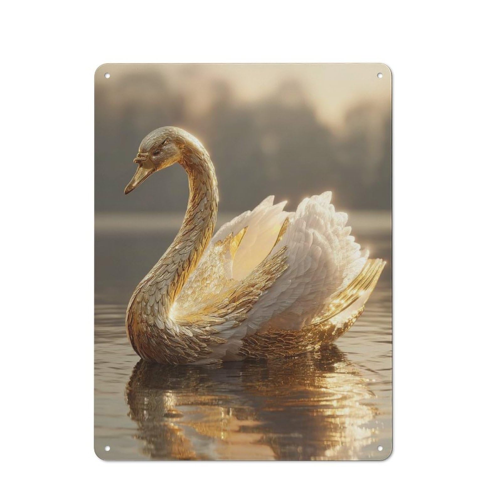 Metal Sign 40x30cm with Golden Swan on Water for Workshop Wall, Retro Decor, for Garage, Workshop And Man Cave Decoration