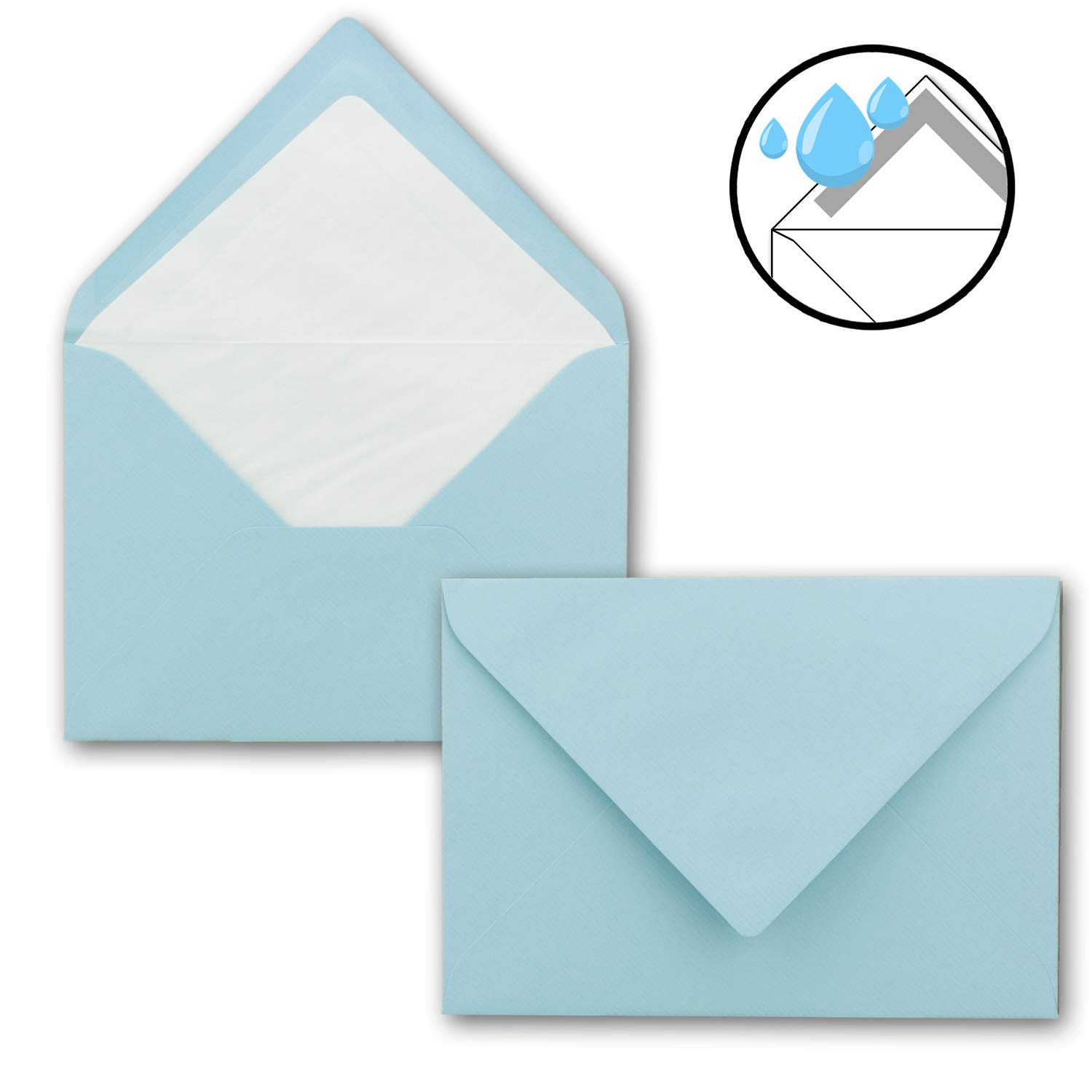 Lot de 100 cartes avec enveloppes à lettres doublées, nervurées, format B6, bleu clair, 12 x 17 cm, fermeture par collage humide NEUSER PAPIER