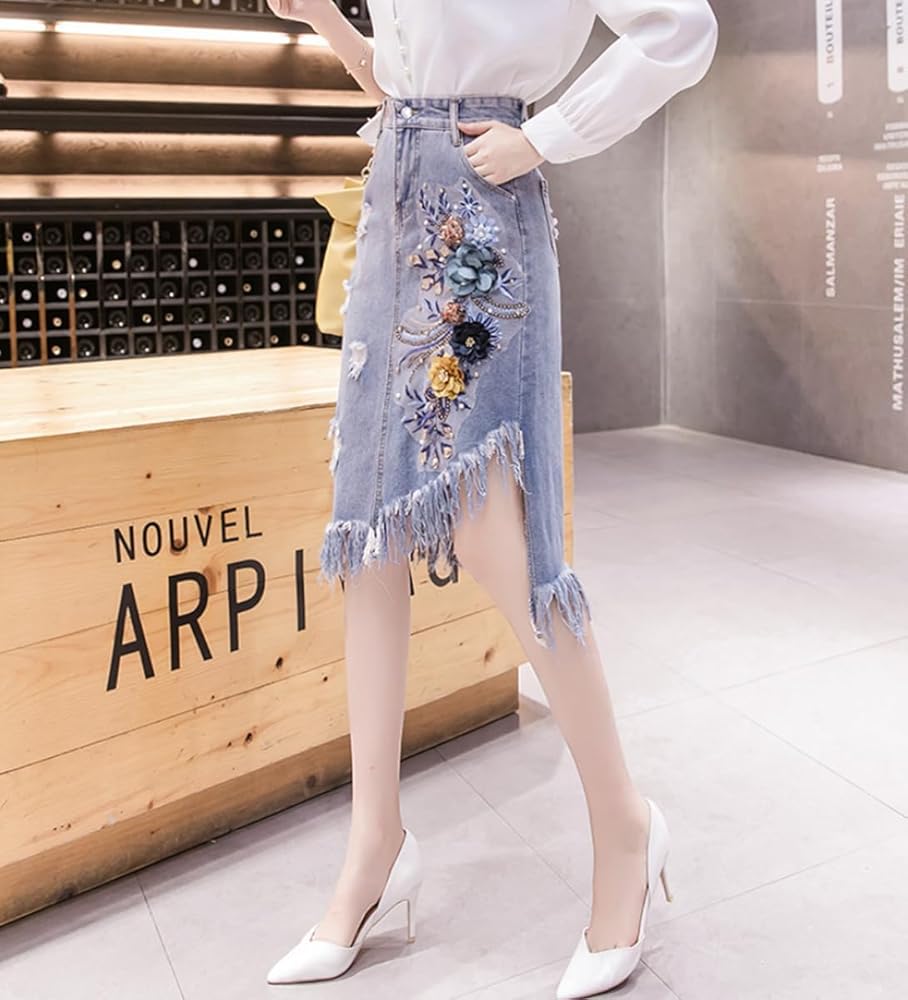 Amazon.com: GK-O Women Denim Skirt 3D Floral A Line