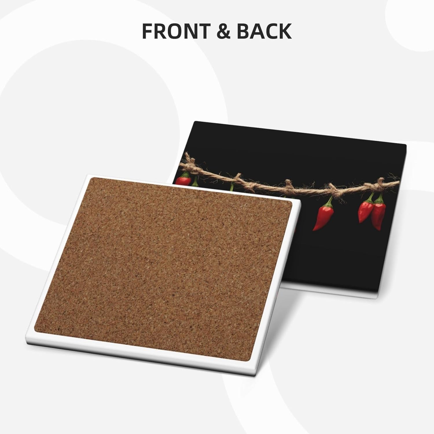 (red Chili Peppers) Ceramic Coasters Set of 6 with Holder Non-Slip Square Coffee Coasters for for Cup Mug Drink Patio Coffee Table Decor, Christmas Coasters Home Bar Supplies