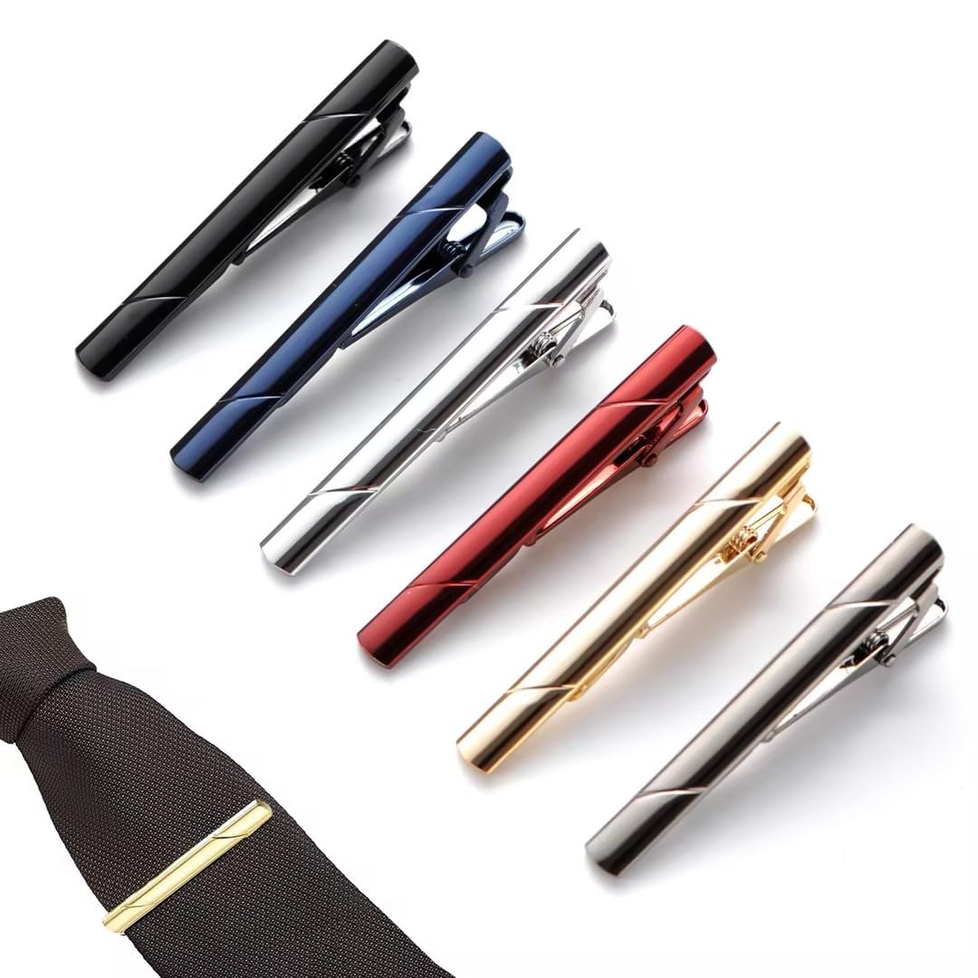 Herren Krawattennadel mit Geschenkbox, 6 pcs Krawattenklammer Edelstahl, Geschenk zum Vatertag, Klassische Krawattennadeln für herren, Tie Clip Set Für Valentinstag, Hochzeit, Vatertagsgeschenk