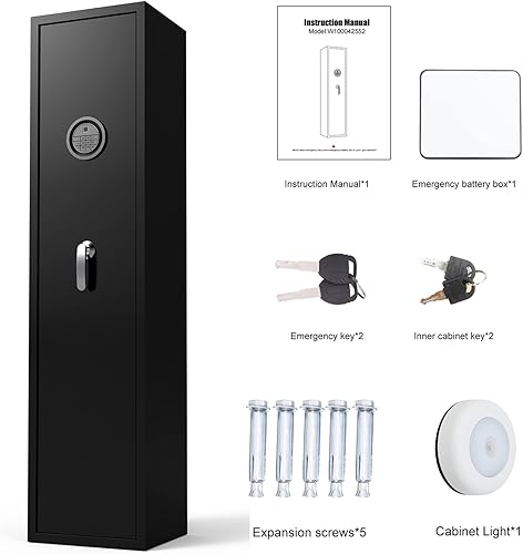 Miniatura 6 de LYPOCS Cajas fuertes para armas domésticas gabinete biométrico de 5 pistolas con teclado de pila táctil luz de inducción magnética de acceso rápido