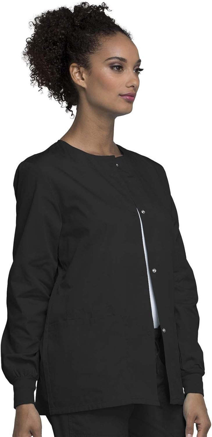 Cherokee scrubs jacket for women, Snap Front Warm-Up Jacket with 3 Pockets and Easy Care - 4350 - Image 4