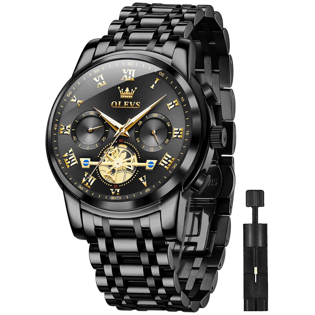 OLEVSMen Watch Chronograph Stainless Steel Quartz Business Dress Luminous Waterproof Multi-Function Men Wrist Watch
