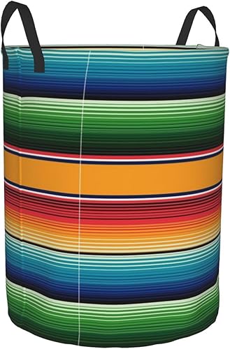 Miniatura 2 de Cesta de lavandería con estampado de sarape mexicano, a rayas, impermeable, plegable, con asa duradera, cesta de almacenamiento circular, bolsa de