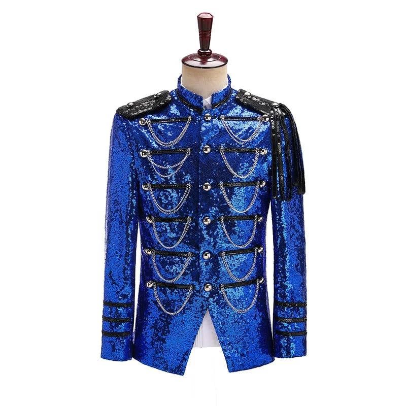 Dress Performance Shiny Beaded Blazers for Men Host Nightclub DJ Sequin Military Jacket4