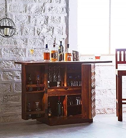 MAHIMART & HANDICRAFTS Sheesham Wood Bar Cabinet | Cocktail | Storage Cabinets | Wine/Whisky/Scotch All Type Drinks | for Living Room | Honey Oak Finish
