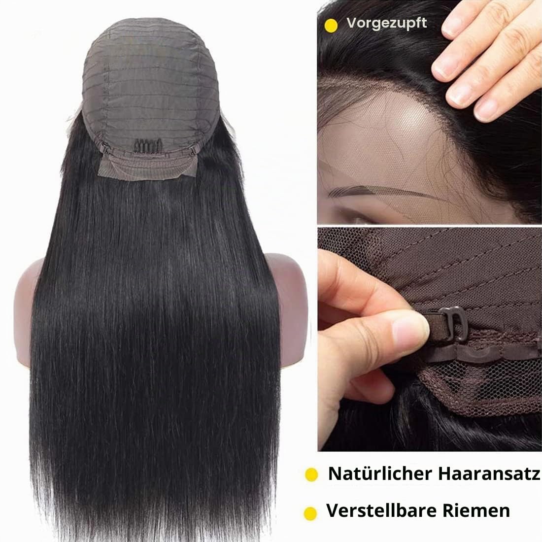 TOOCCI Lace Frontal Perücken Echthaar Gerade Perücken für Damen 4x4 Straight Lace Closure Wigs Brasilianische Echthaar Perücken Schwarze 150% Dichte mit Babyhaar 16 Zoll