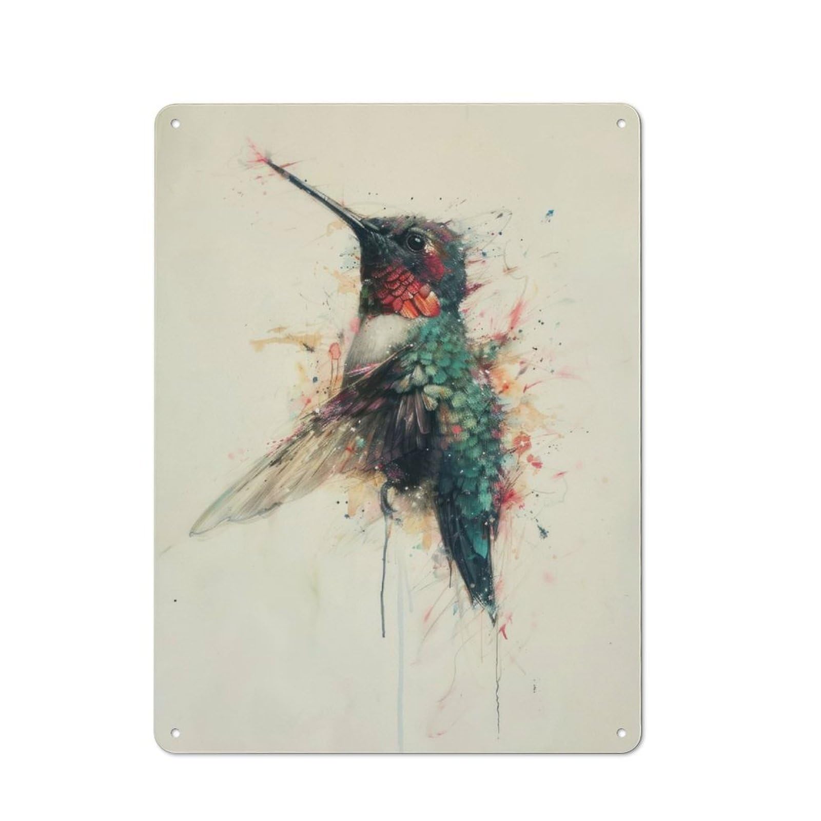 Junmoney Hummingbird Painting Charm Vintage Tin Wall Plaque 40X30cm For Hallway Wall, For Kitchen, Dining Room And Home Bar Wall Decor