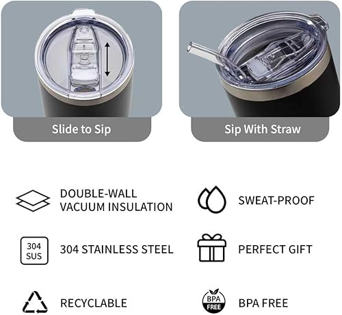 Miniatura 4 de Taza de café térmica de 20 onzas, taza aislada, taza portátil para llevar con tapa y pajita, vaso de viaje de agua de acero inoxidable para bebidas