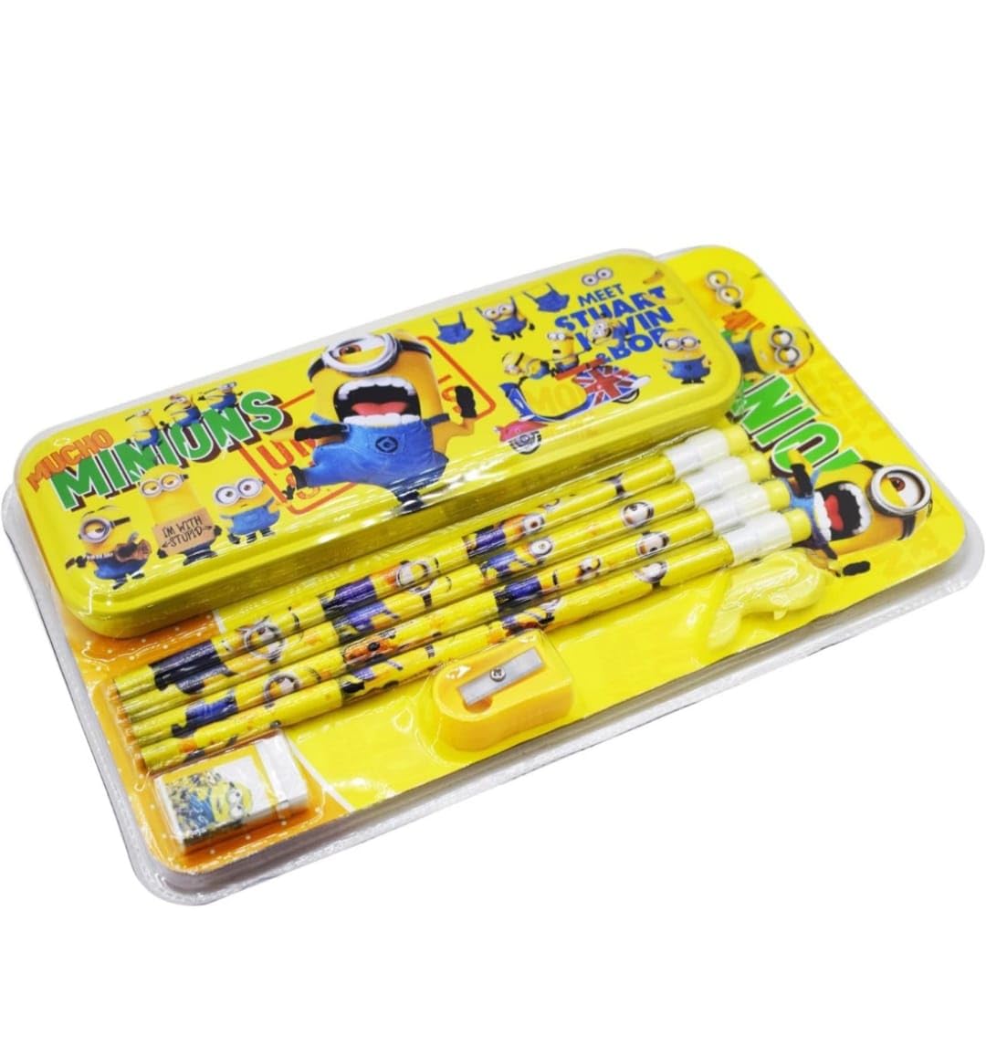 SHISHI Minion Printed Stationary kit for Kids Girls Including 1 Metal Pencil Box, 4 Pencils, 1 Eraser, 1 Pencil Grip and 1 Sharpener Assorted (Pack of 1) (B0CK5VM7SL) Amazon Price History, Amazon Price Tracker
