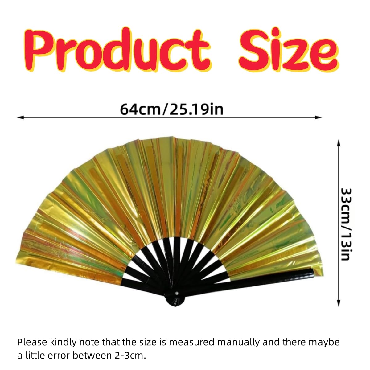 Abanico plegable grande brillante metálico 10" chino para fiestas festivales Kung Fu Tai Chi bailes rave