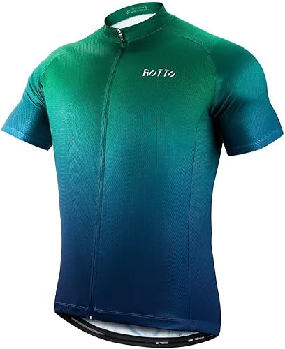 ROTTO Camiseta de ciclismo para hombre, camiseta de manga corta, color degradado