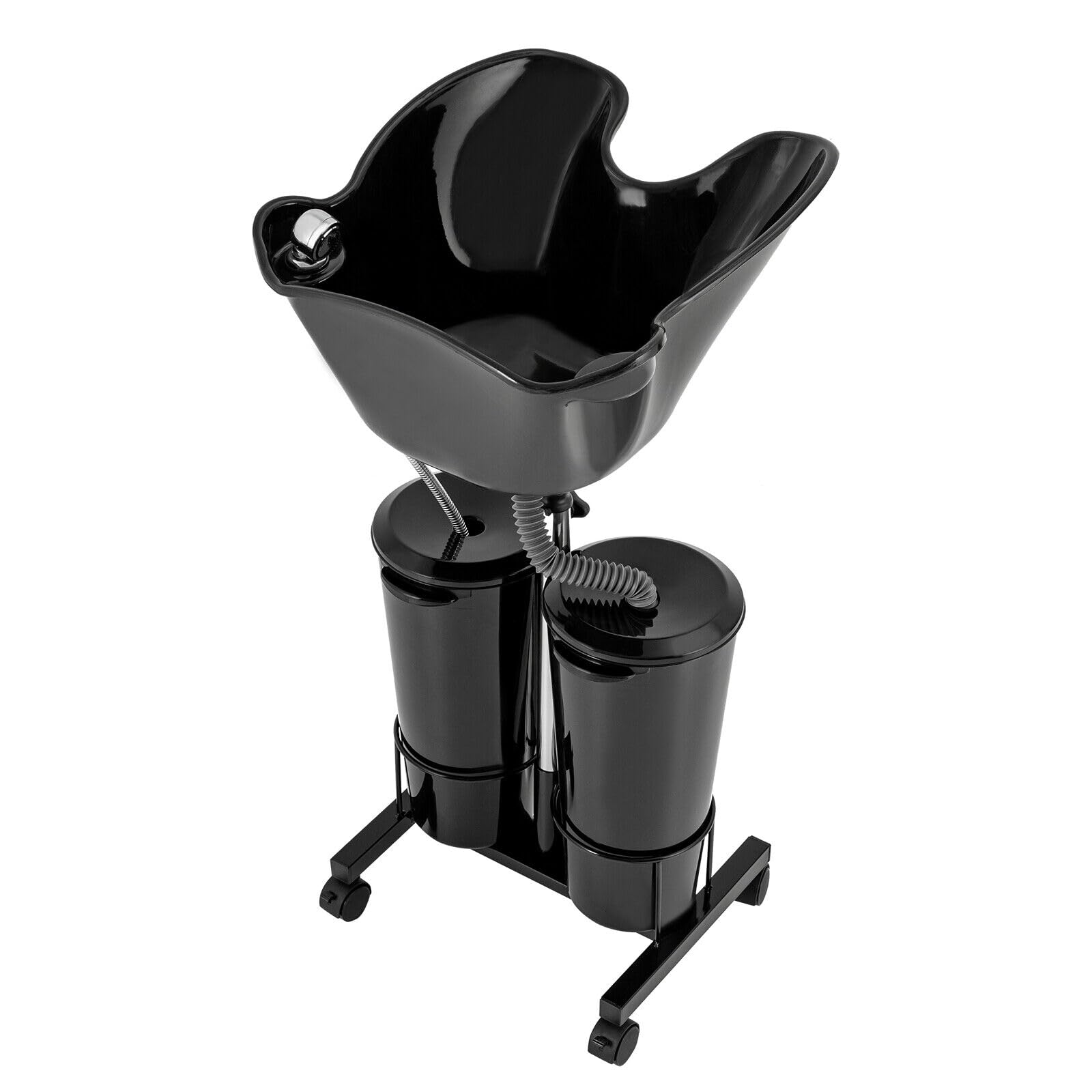 Mobiles Friseur Waschbecken mit 2 Wassereimern, Professional Rückwärtswaschbecken Höhenverstellung Haarwaschbecken Tragbares Shampoo-Becken für Zuhause Salon Friseursalon, Schwarz
