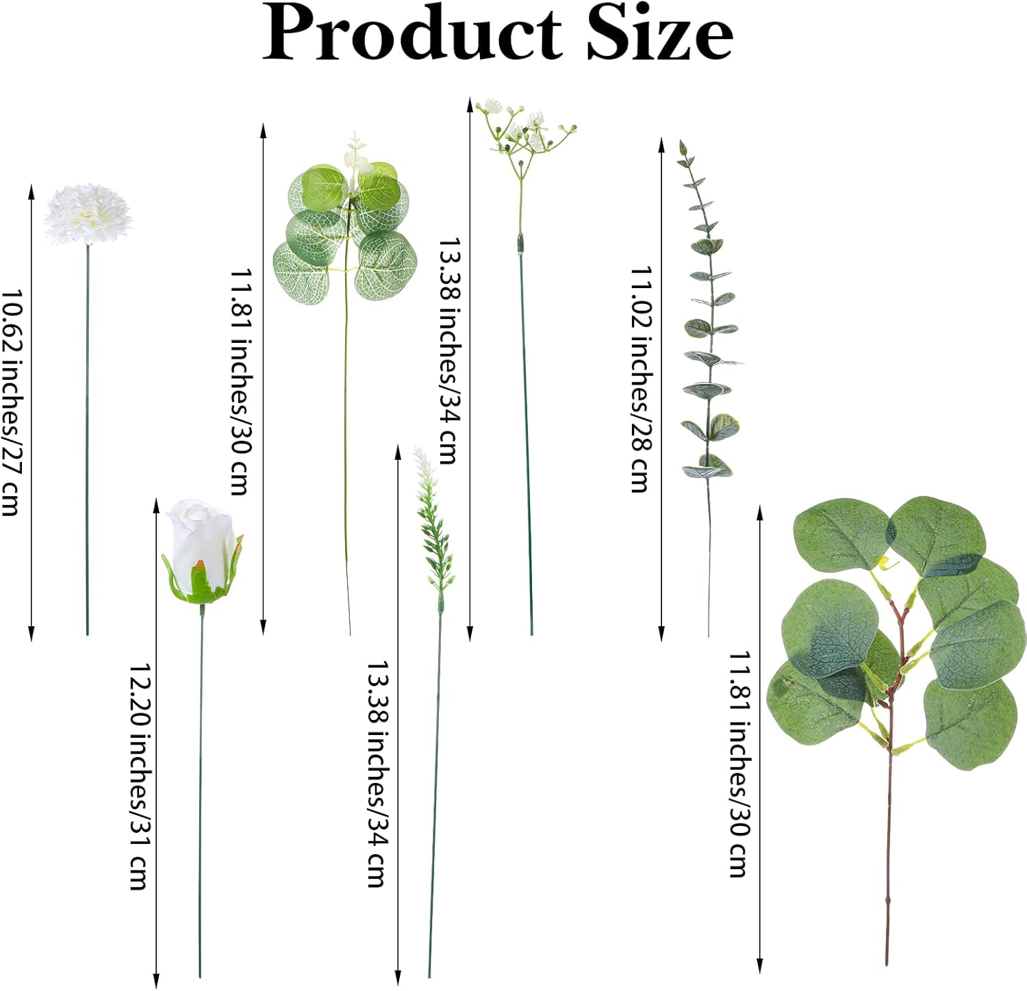 100PCS 7 Kinds Wedding Bouquet Artificial Eucalyptus Stems with Faux Baby Breath Flowers Fake Greenery Branches and Faux Eucalyptus Stems for DIY Floral Arrangement Vase Centerpieces Home Decor - Image 2