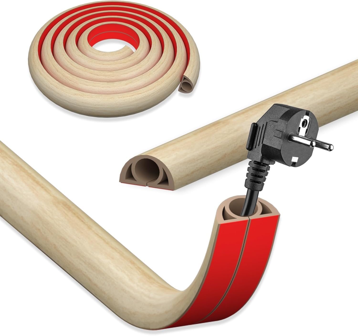 DIKARIYA Kabelkanal Weiß Holzoptik Selbstklebend, 2CMx1M Flexible Klein Weiß Kabelkanal Boden Outdoor Kabelbrücke Flexible Kabelabdeckung Kabelschacht Leicht Schneiden Montage für Netzkabel Haus, Büro