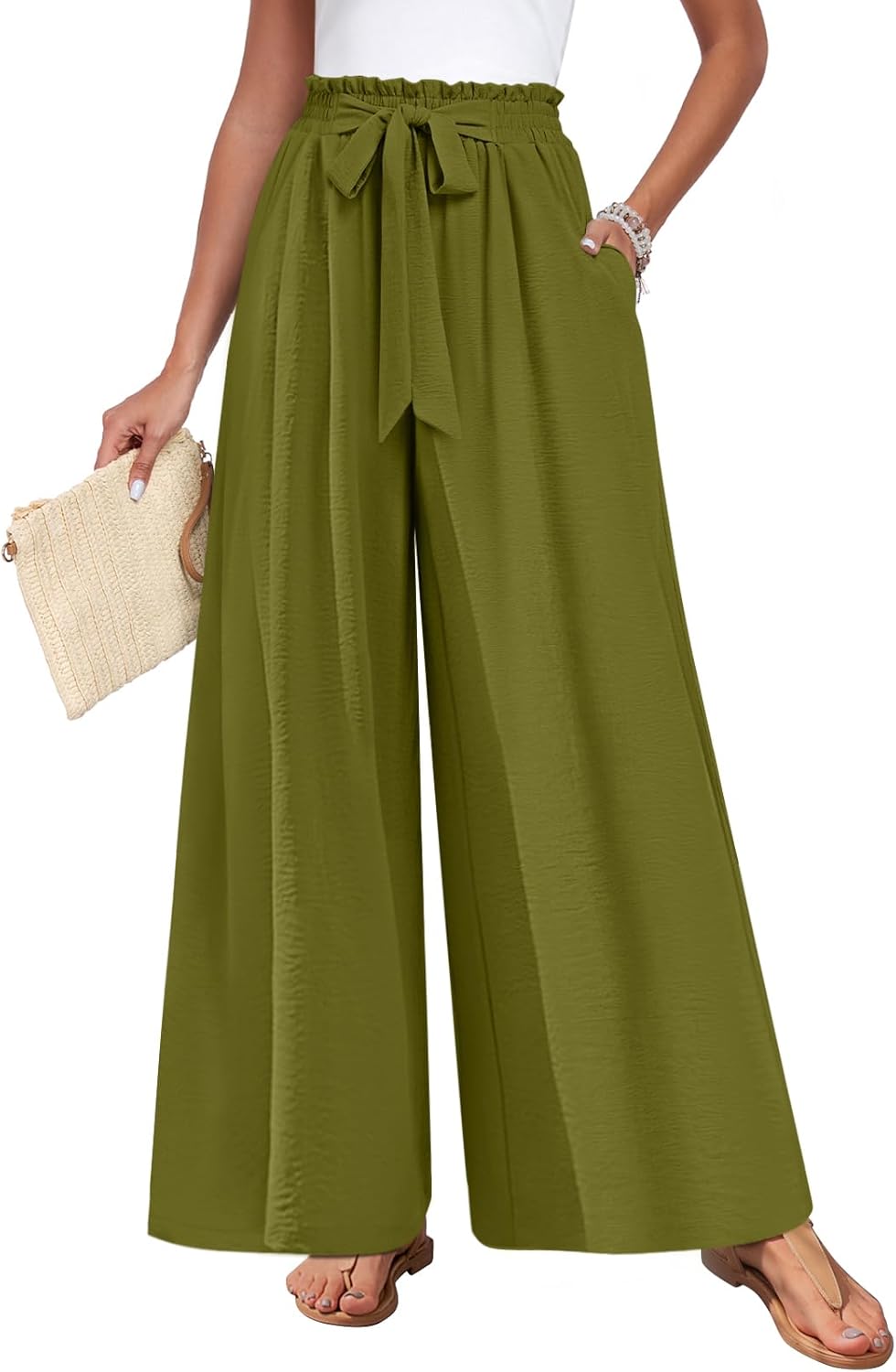 TAOHUADAO Wide Leg Maxi Pants for Women High Waisted Plus Size Palazzo Pants Casual Flowy Trousers with Pockets