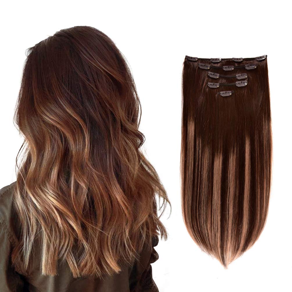 Amazon.com : 5 Pieces 14" Remy Clip in Hair Extensions Human Hair Chocolate  Brown to Honey Blonde Highlight Brown Ombre - Silky Straight Short Thick  Real Hair Extensions for Women (14 inches, (