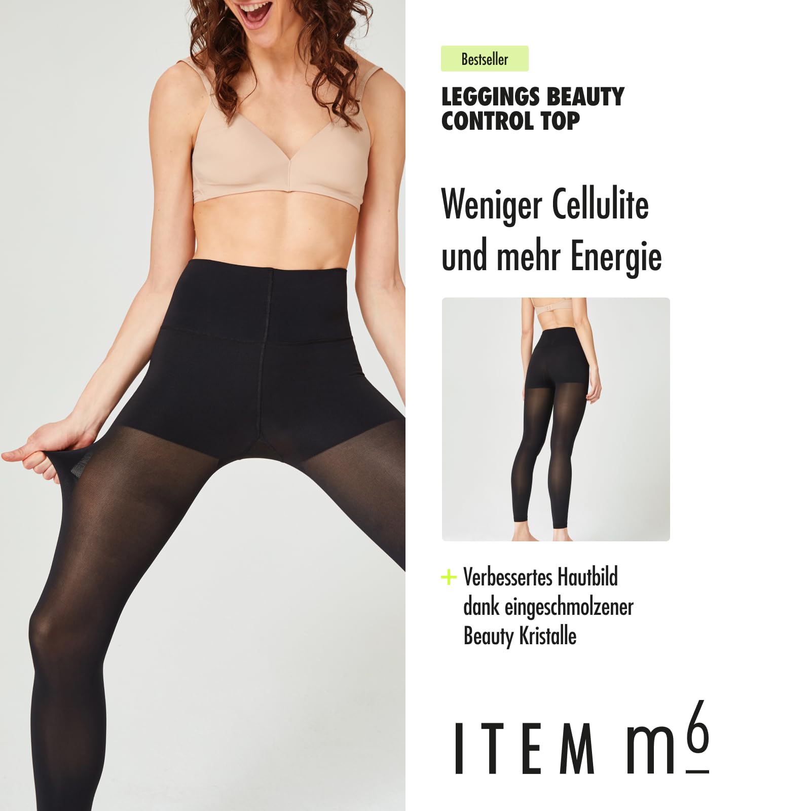 ITEM m6 KOMPRESSIONSLEGGINGS Damen 60 DEN – High Waist Kompressionsleggins mit Control Top – Anti Cellulite Leggings aus bioaktiven Mineralien, formend, Blickdicht