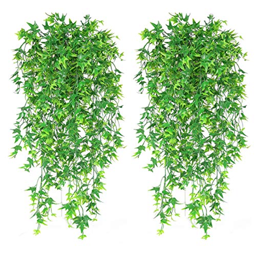 Artificial Hanging Vine, Sweet Potato Leaves Plastic Plants Greenery Faux Ivy Garland Fake Plant UV Resistant for Indoor Outdoor Garden Door Wall Baskets Wedding Party Table Decoration Green 4 Pcs