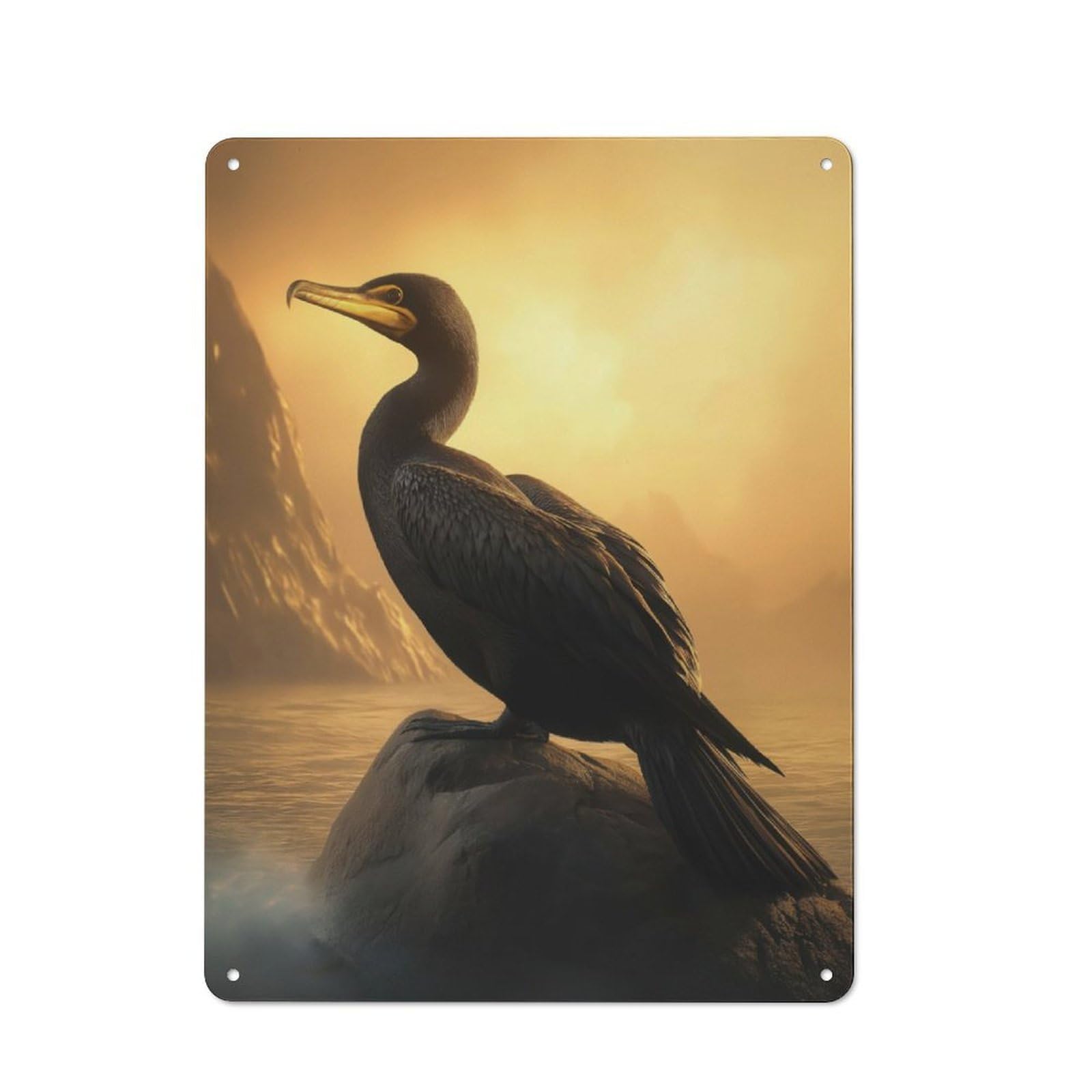 Junmoney Cormorant At Sunset Tin Wall Plaque 40X30cm With For Bar Or Restaurant, Housewarming Present For People Styling Bar And Restaurant