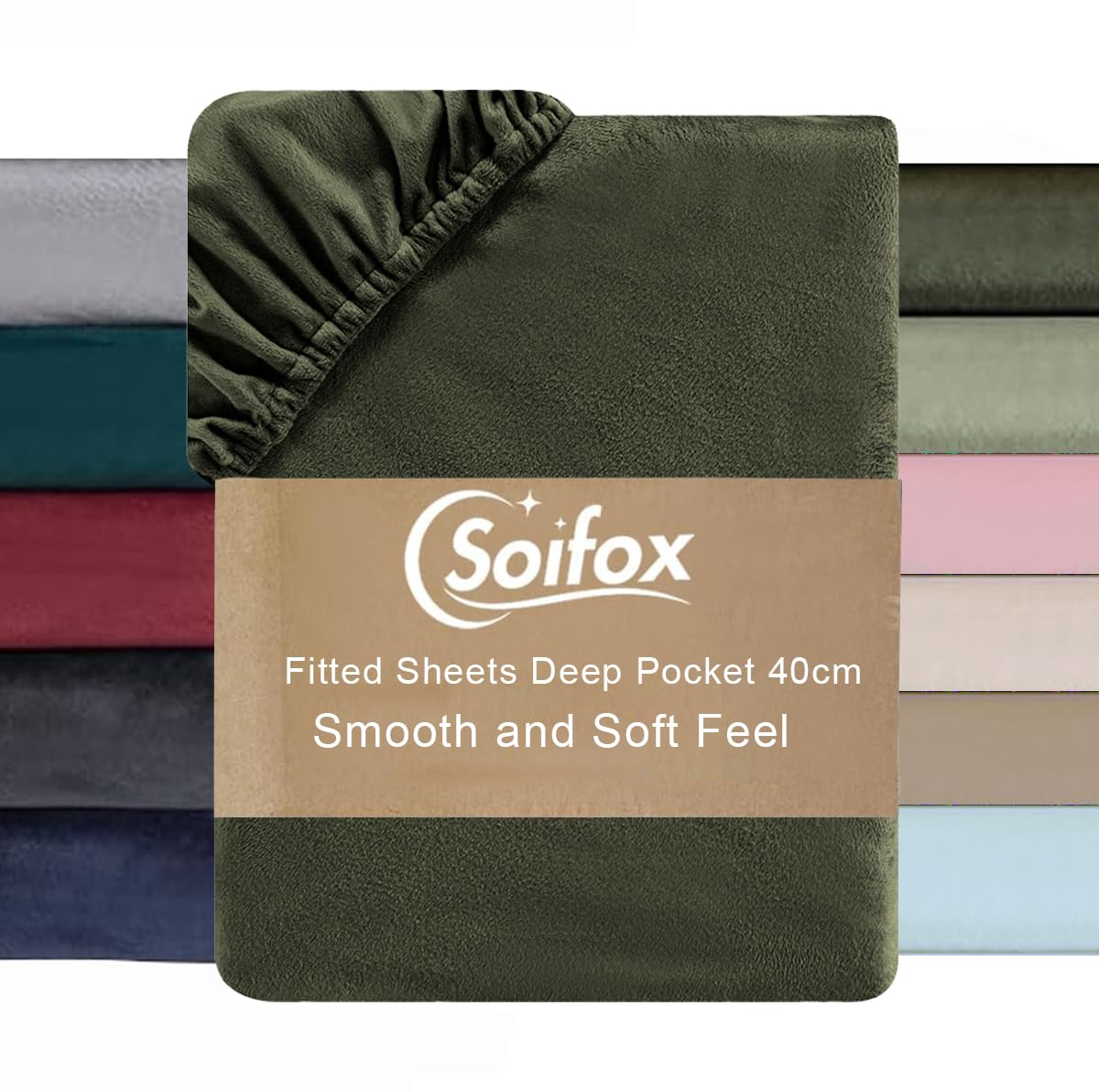 Velvet Warm Fitted Sheet Double Size - Olive Green Winter Fitted Bed Sheet with Extra Deep...