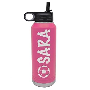 Custom Engraved Kids 32 oz Insulated Stainless Steel Powder Coated Sports Water Bottle with Lid and Straw -