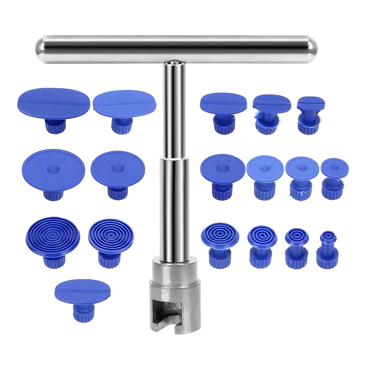 JNNJ 19Pcs Cars Dent Removal Kit, T Bar Repair Hammer with Suction Cup, Auto Body Dent Lifter and Puller, Automotive Dent Paintless Repair, Vehicles Universal Hail Damage Removal Tabs and Hammer