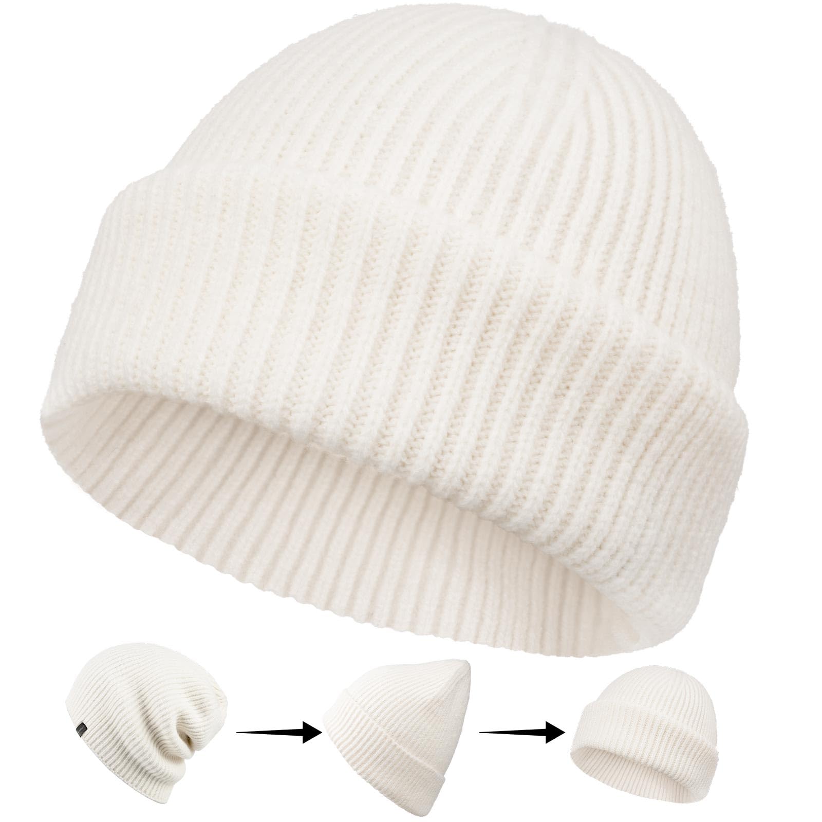 JremPan Beanie Hat for Men Women Knit Winter Hat Warm Cuffed Skull Beanie Slouchy Soft Unisex Beige