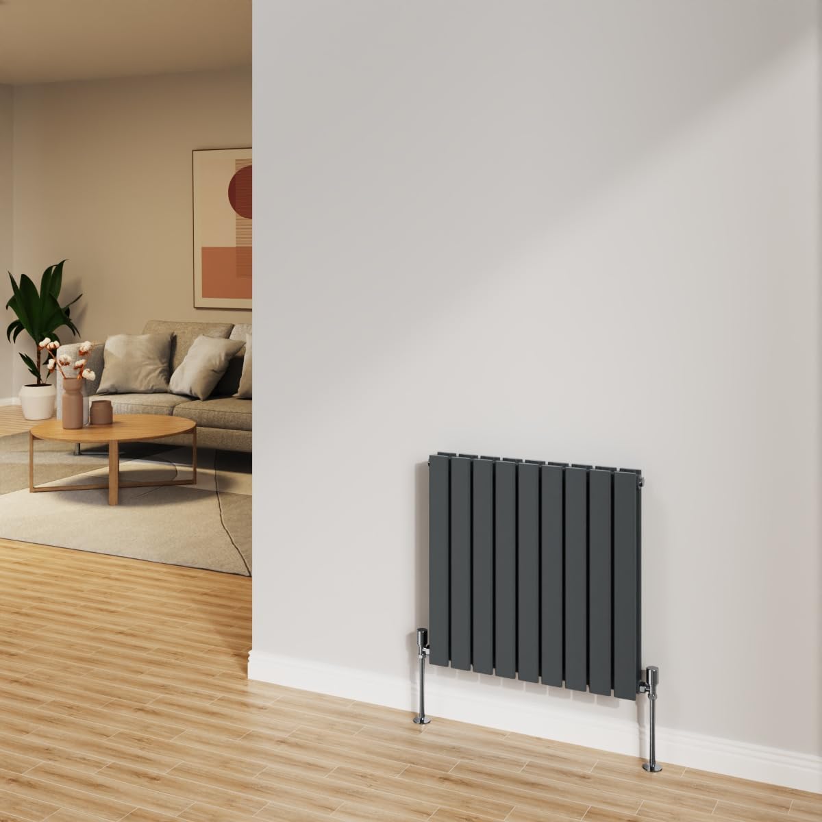 NRG 600x612mm Anthracite Radiator Horizontal Flat Panel Bathroom Designer Double Rad Central Heating