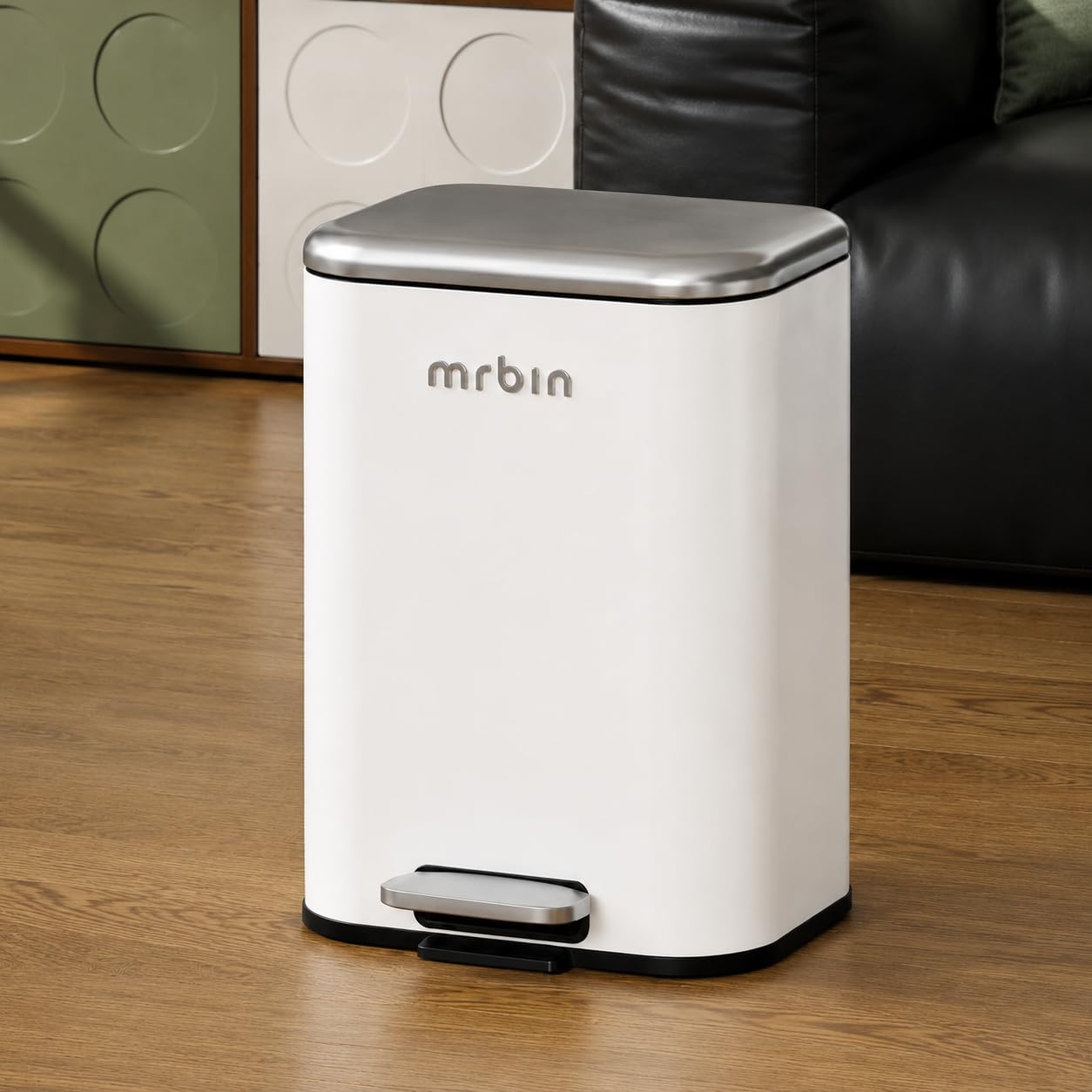 MRBIN Bathroom Bin Bathroom Trash Can with Lid, 10L Step Garbage Can Soft Close, Small Trash Bin with Inner Bucket Dustbin White