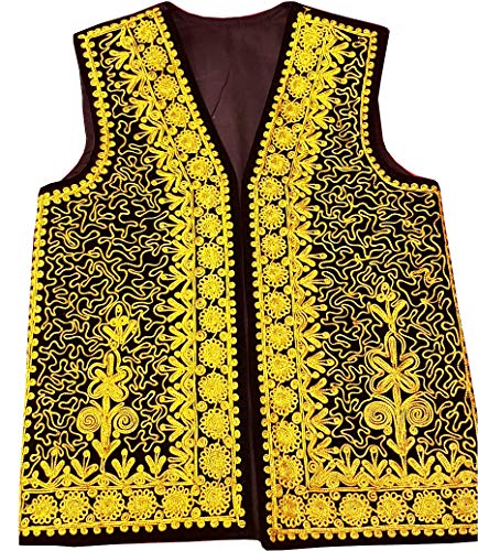 Afghan Traditional men's Black velvet vest with heavy gold braided embroidery