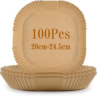 Air Fryer Paper XXL 5-8L, 100 Pieces 20-24.5cm Oil-proof Oven Paper Waterproof Disposable Non-Stick Square
