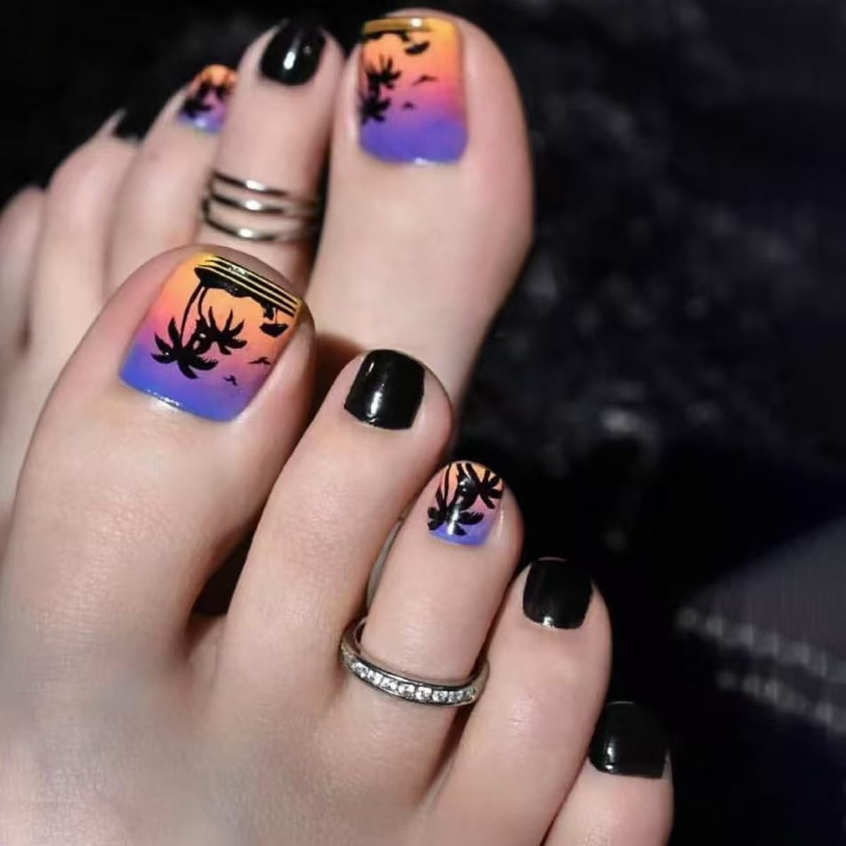 QUNQINLI Press on Toe Nails - Sunset Purple Design