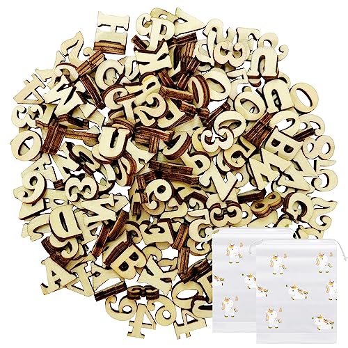 TAFACE 200 números del alfabeto de madera con 2 bolsas de almacenamiento de caballo arco iris, virutas de madera alfanuméricas, bloques educativos para niños, juego de scrabble de madera, 1.5cm