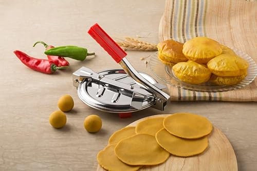 Miniatura 8 de Prensa de tortilla, QuesadillaRoti Maker (6.5 pulgadas de diámetro), máquina de prensa Puri de aluminio modelo pesado con asa, prensa manual Roti,